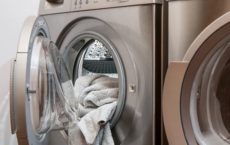 Front-loading washing machine with the door open